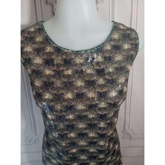 Custo Barcelona Green Sequin Glitter Knee Length Shift Dress Sz 2 - Picture 2 of 8